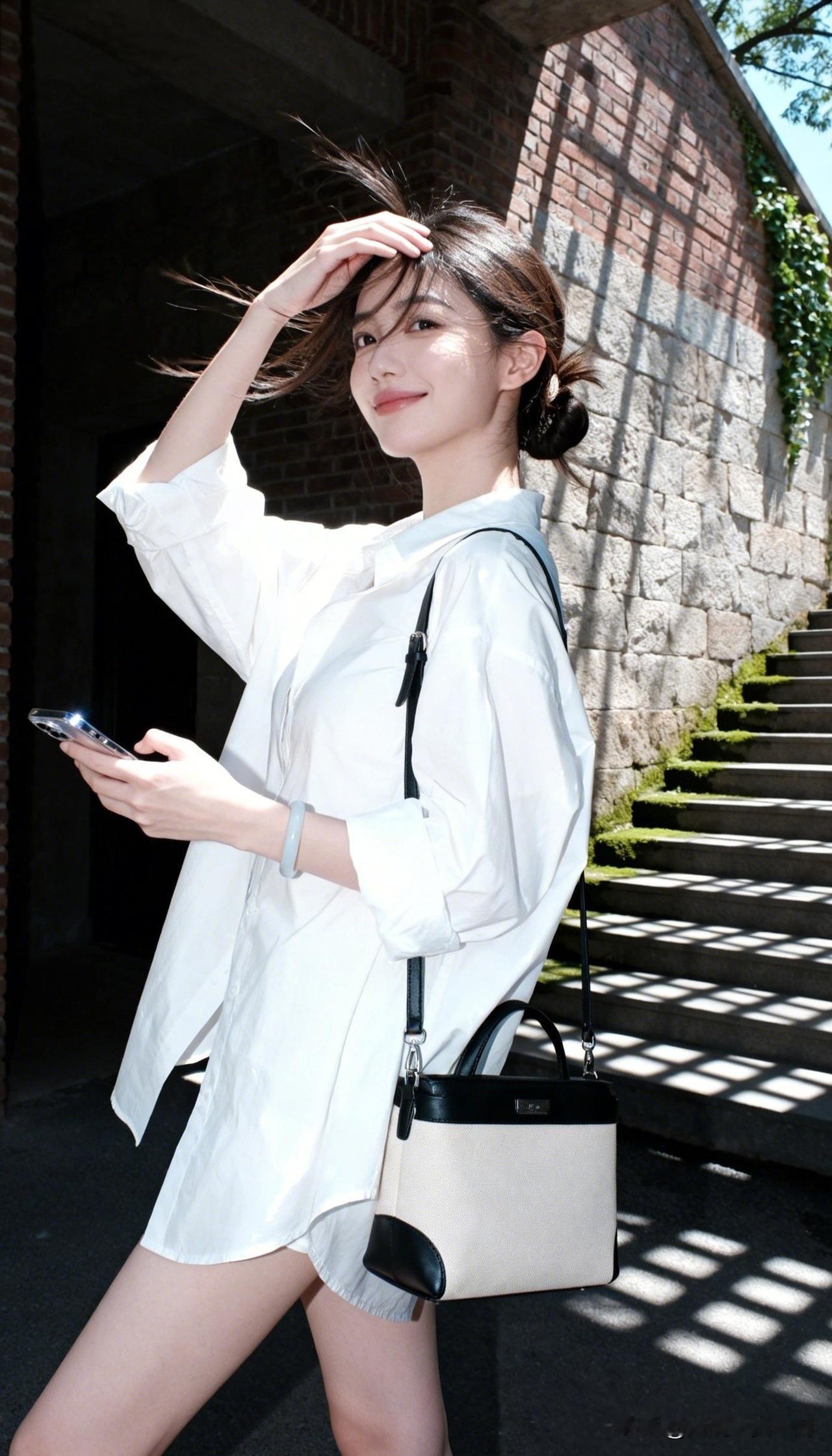夏日穿搭指南：清爽白衬衫+米色小包，轻松自在！🌞👗👜
