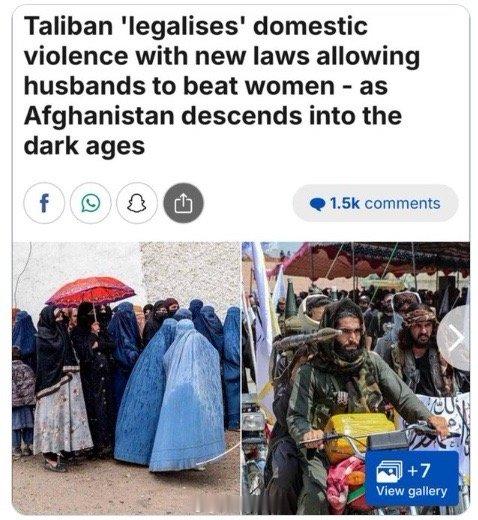 【塔利班通过一项法律，允许丈夫殴打妻子——《每日邮报》】阿富汗通过了一项新法典，