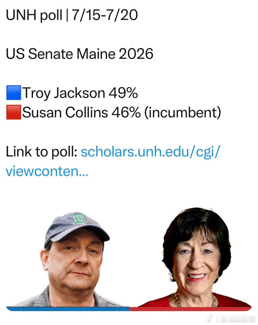 缅因州民主党，推选出的参议员提名Jackson，目前对共和党现任参议员Colli