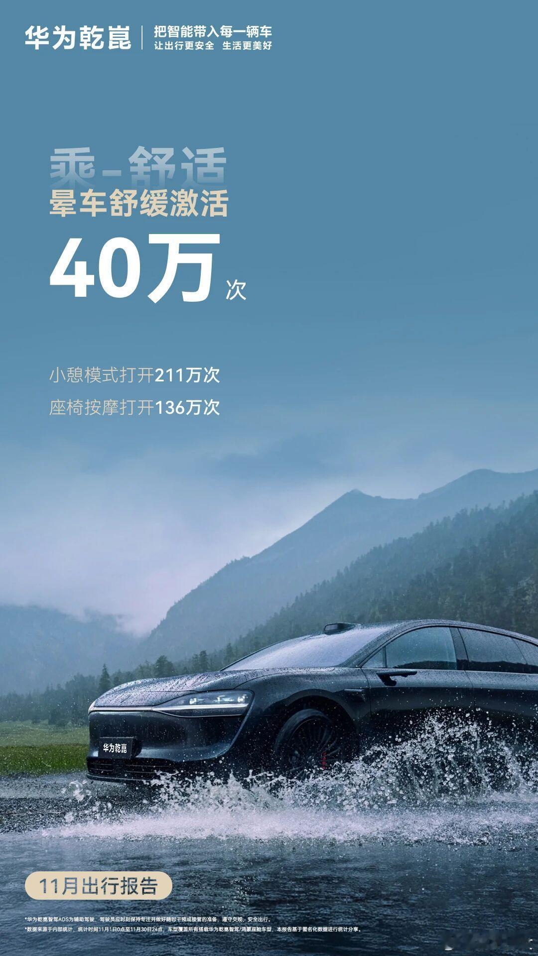 华为乾崑11月出行报告，数据太顶了！单月辅助驾驶跑5.6亿公里，绕地球1.4万圈