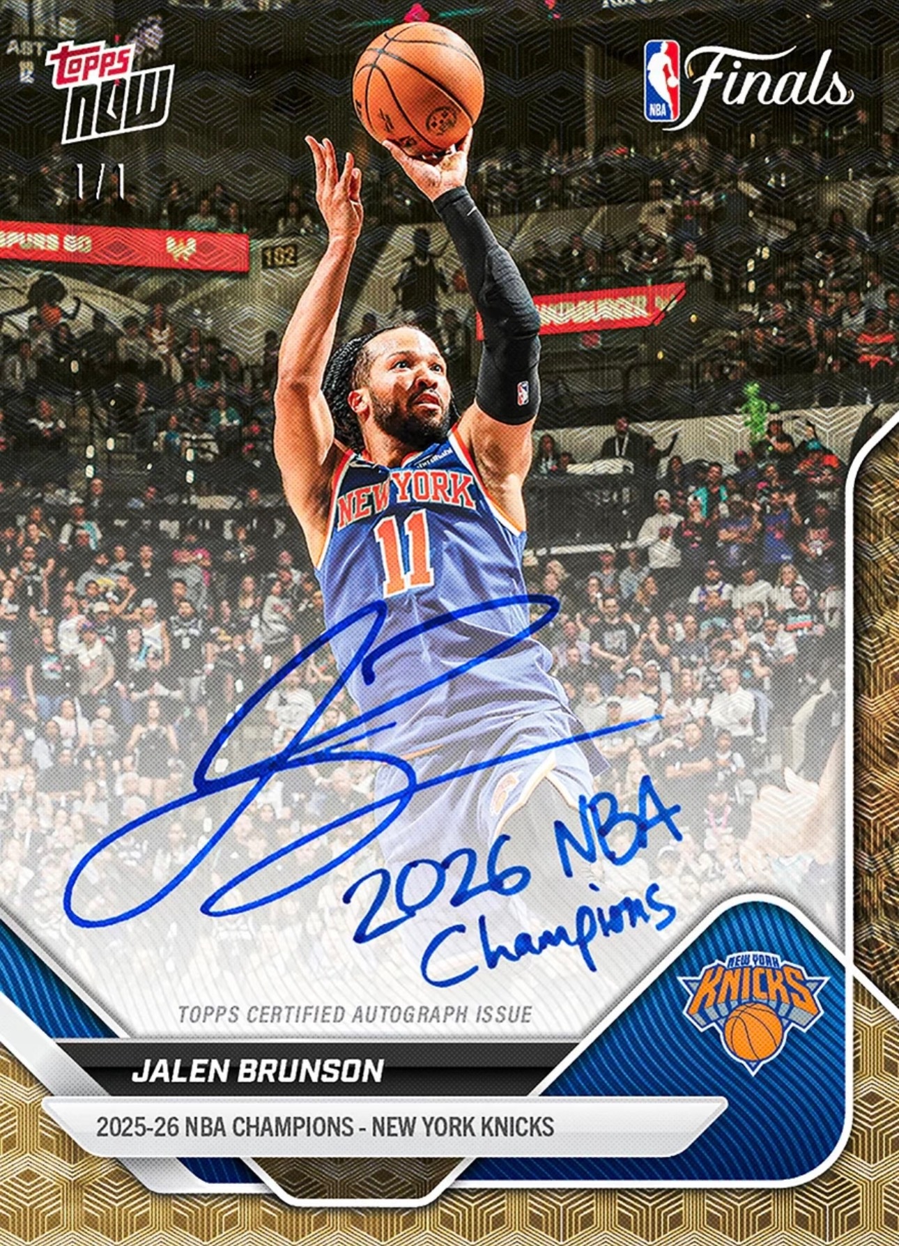 速览夺冠后第一时间签字的纽约之王和纽约五虎1/1的Topps Now签字卡！马刺