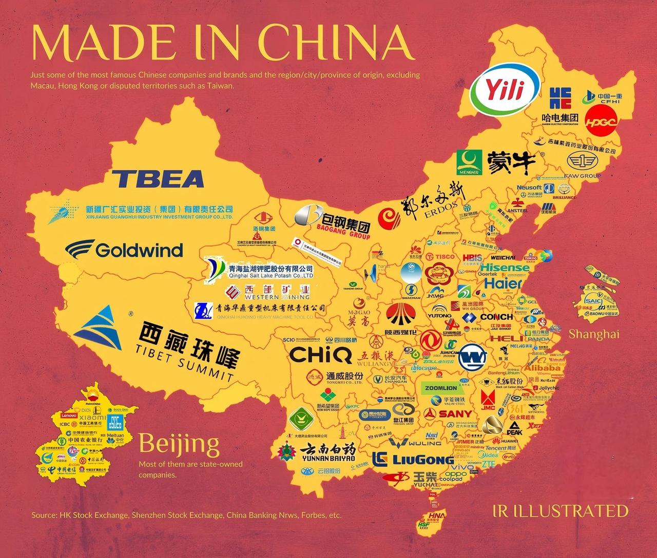 中国各省最知名的公司分布图