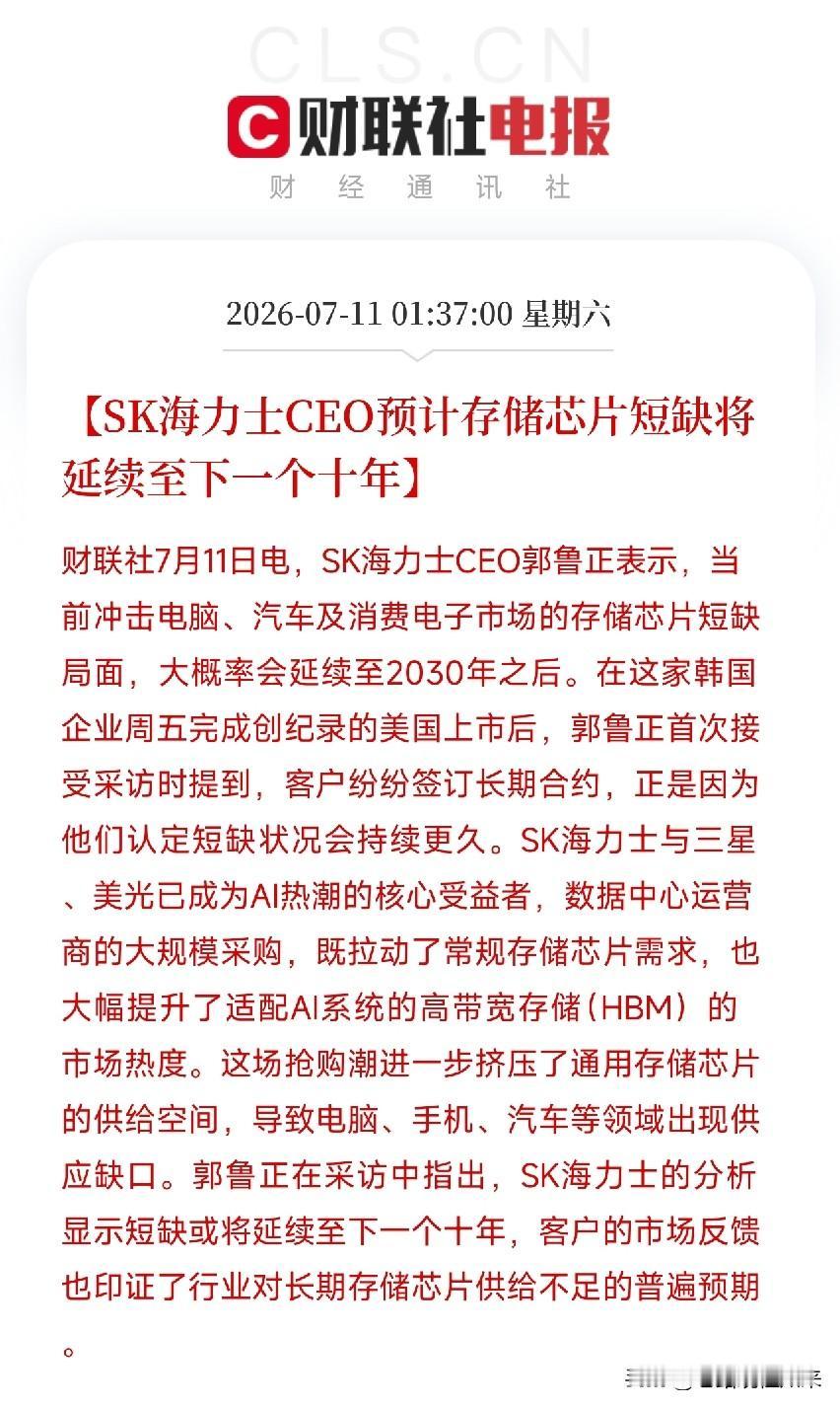 凌晨一点，一段来自SK海力士CEO的采访，像一盆冷水，又像一剂强心针，打在了近期