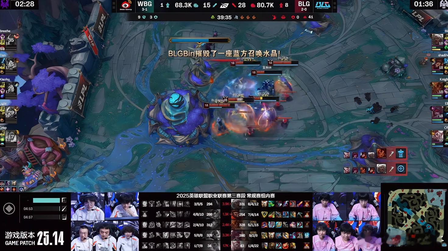 WBG 0-1 BLG ，这比赛能弄40分钟，真给我看困了。WBG对战BLG竞技