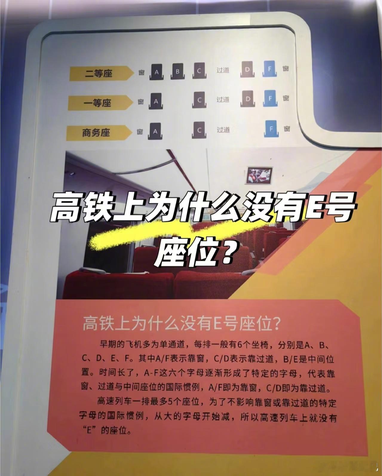铁路部门回应高铁E座去哪儿了  高铁上为什么没有「E座」？[doge]原因是高铁