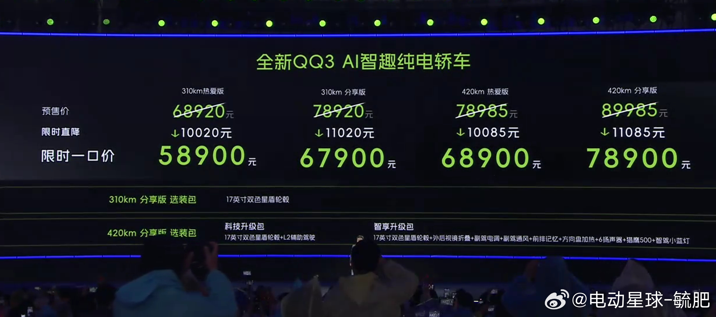 全新QQ3，5.89-7.89万的价格...不算非常劲爆，毕竟竞品一个比一个卷。