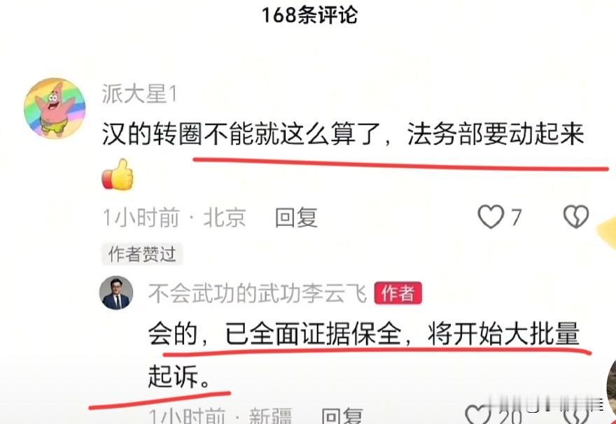 网友：“汉转圈的事不能就这么算了，法务部要动起来！”
李云飞总：“会的，已全面证