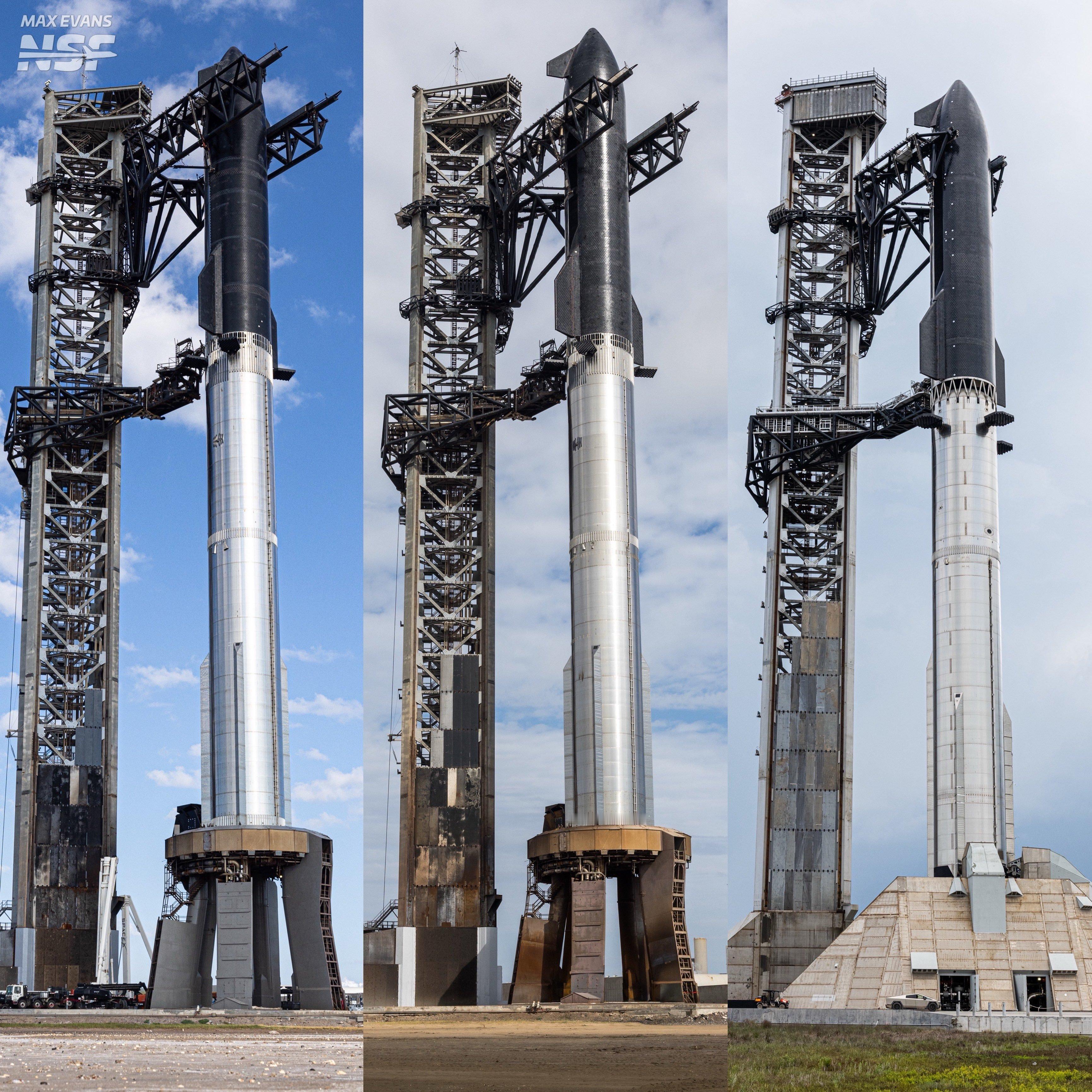 SpaceX星舰V1、V2、V3对比图 
