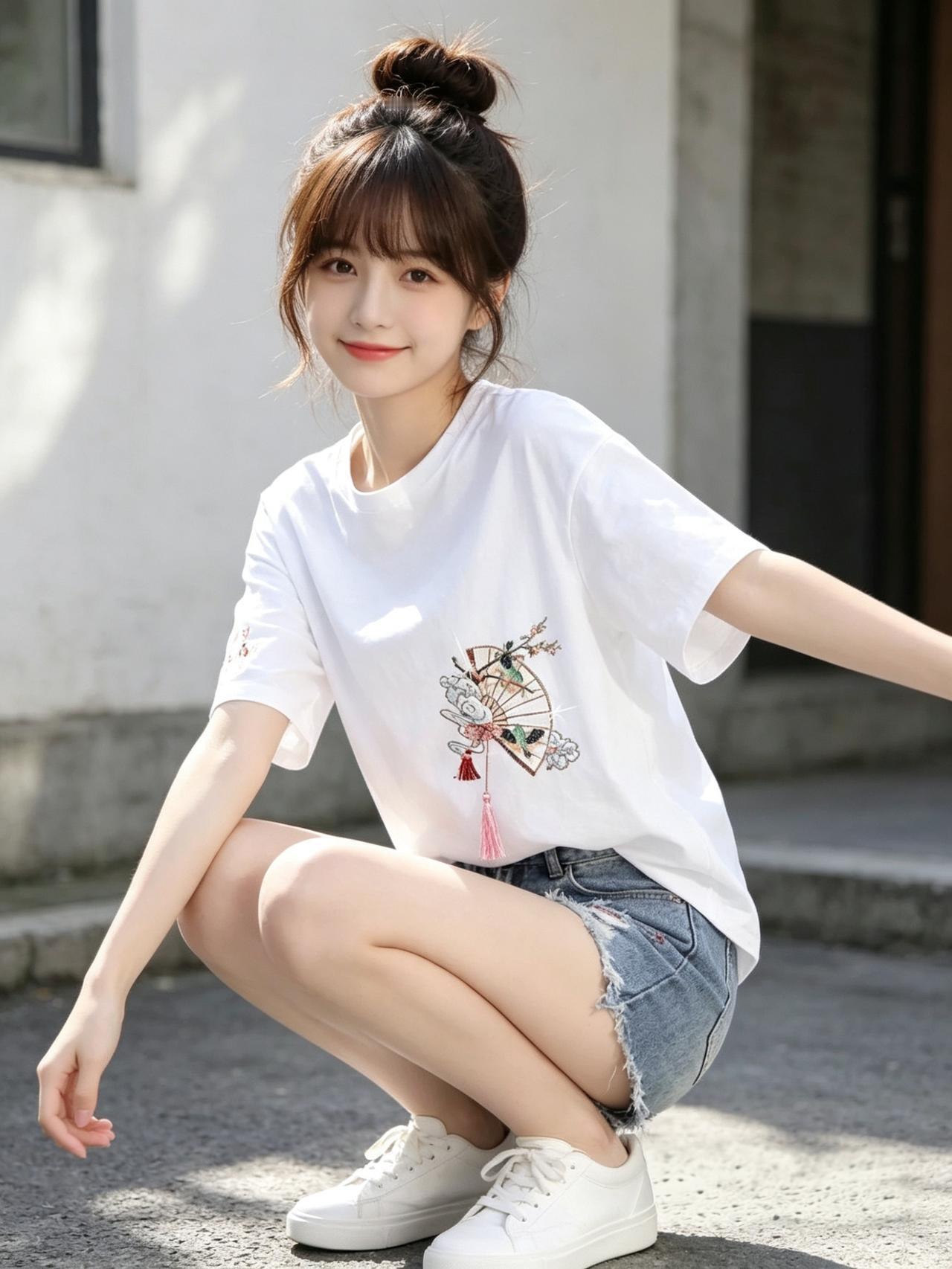 元气少女，清新白T恤+牛仔短裤，夏日穿搭指南🌞👗👟女孩子怎么穿搭既时尚又好