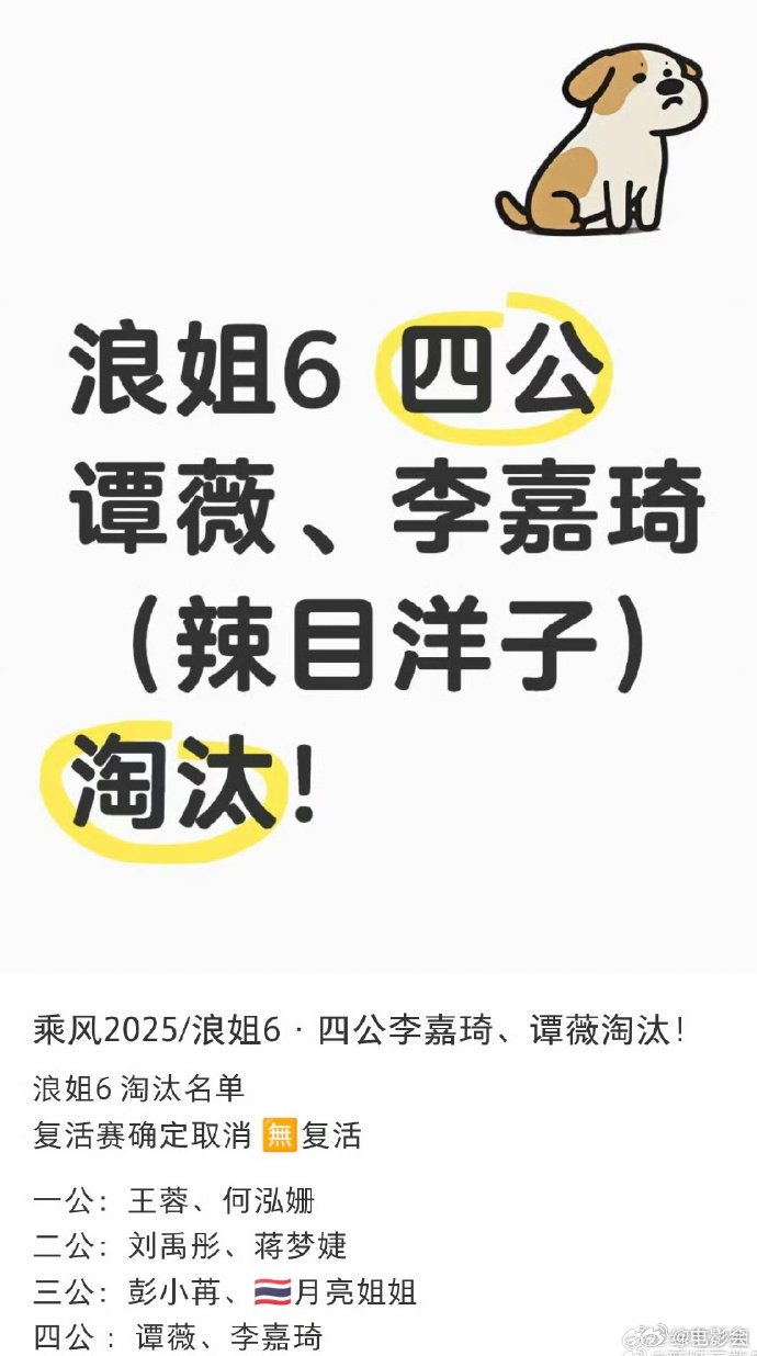 谭薇淘汰《浪姐 6》谭薇被淘汰，感觉像是失去了一个舞台上的小太阳。她的热情和活力