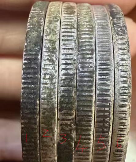 这六枚银元边齿当中，哪些是真币，哪些是假币，请把他们分出来，有可能是一枚真，两枚