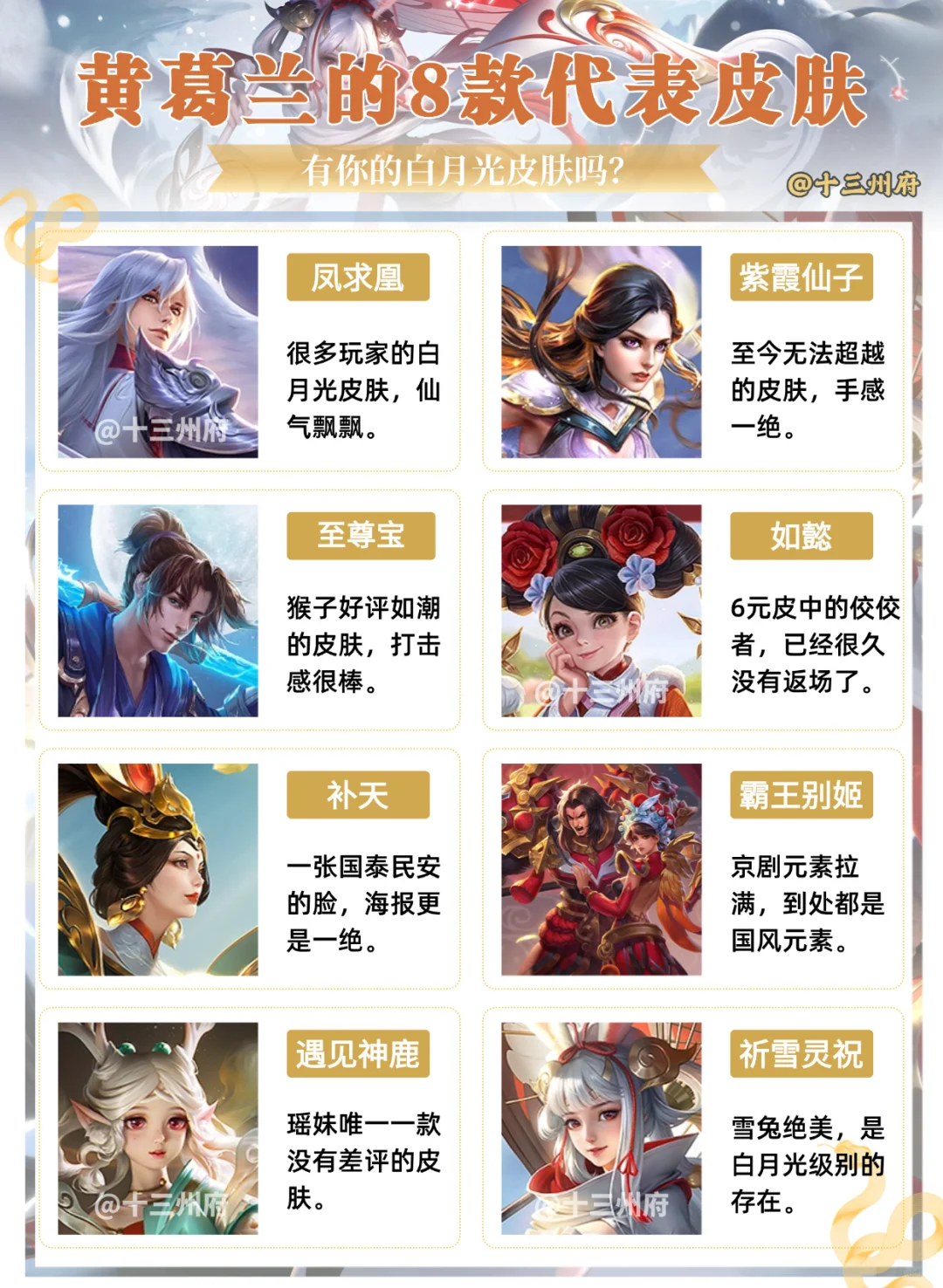 黄葛兰画师的8大代表皮，有你白月光吗？