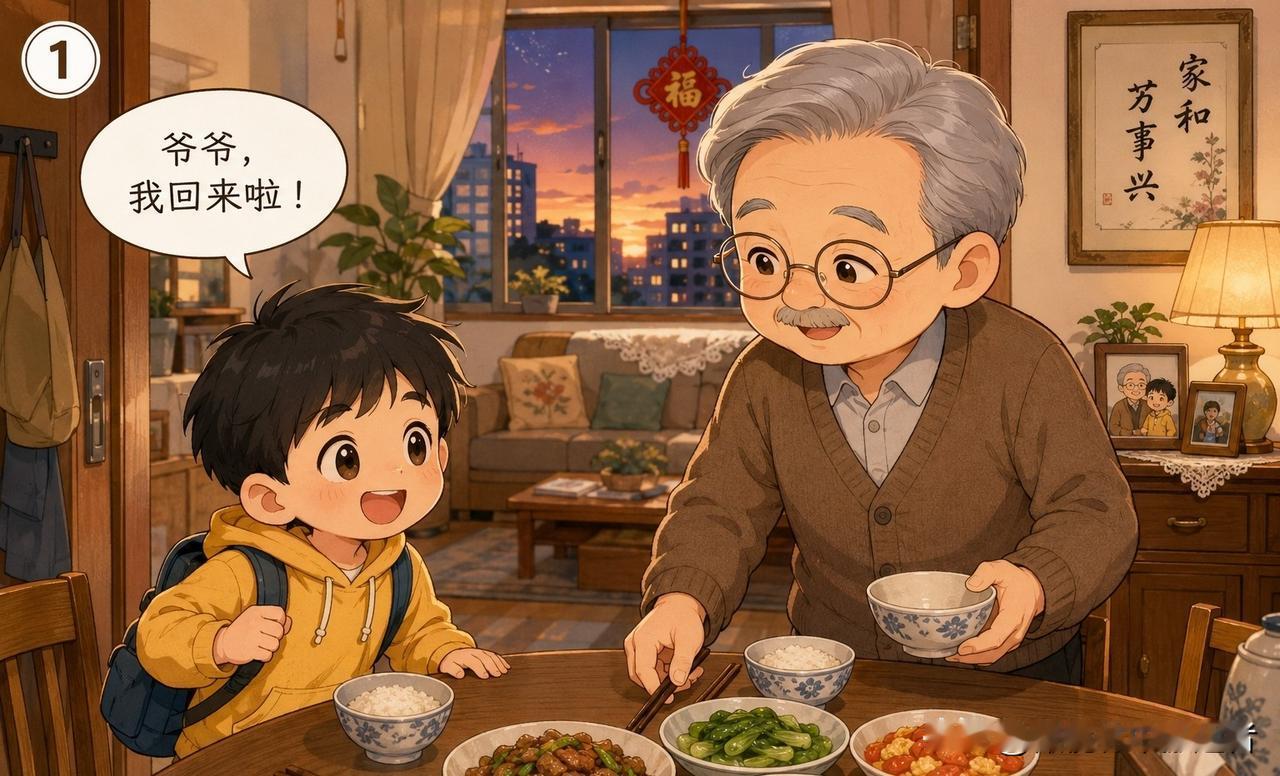 趣味漫画：孙子问：“爷爷，什么叫过日子？”爷爷说：“就是一边嫌饭菜普通，一边按时