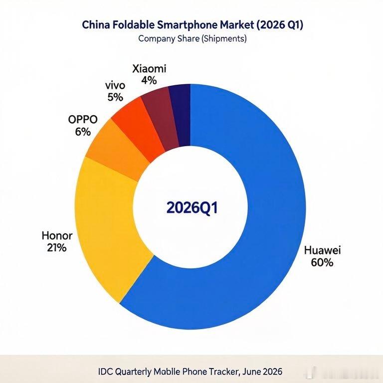 华为第一！国产折叠屏市场份额超60%据IDC数据，2026年第一季度中国折叠屏手
