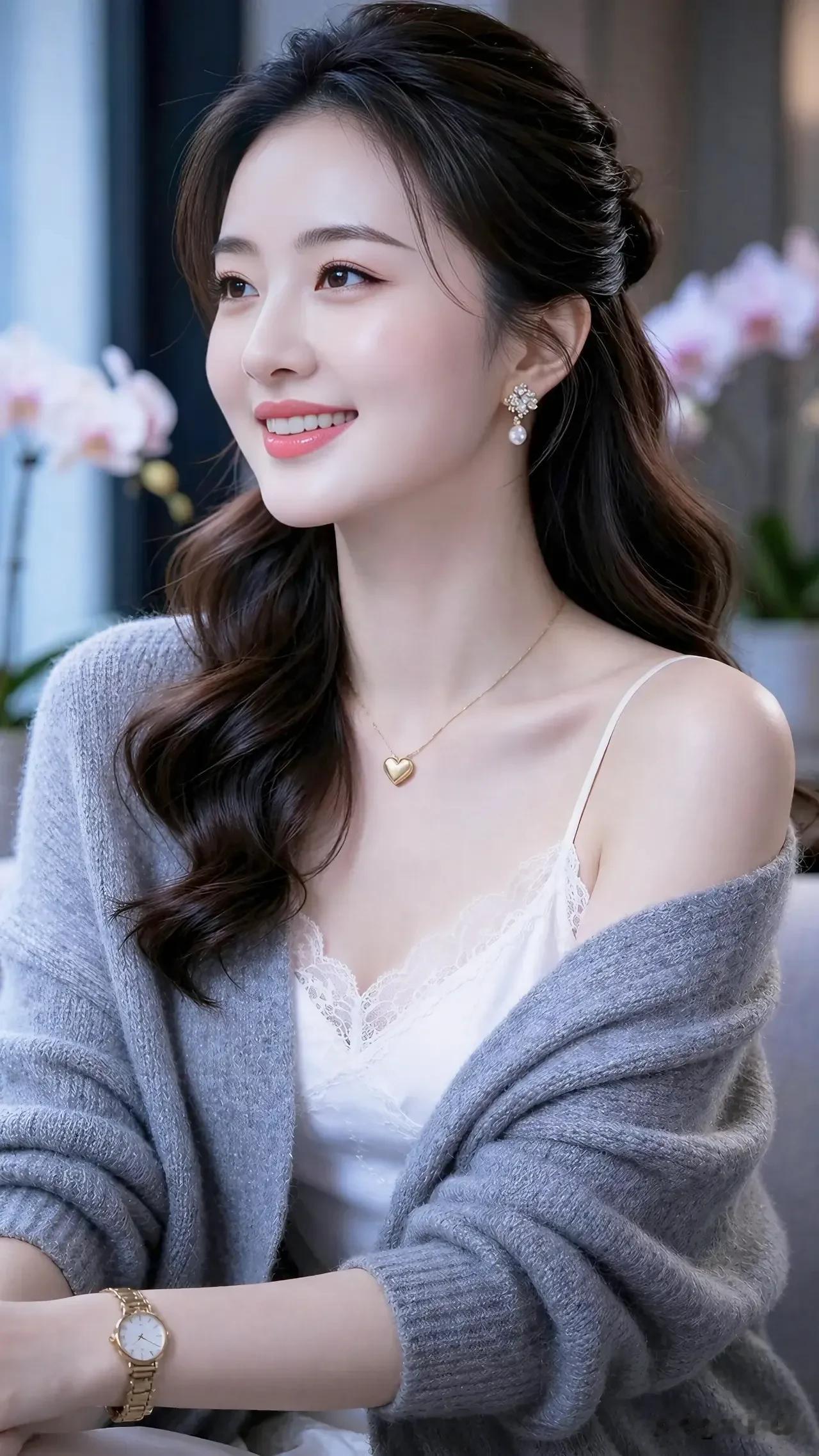 蝶兰相伴，毛衣裹住温柔，享受惬意安静的时光✨
美女穿搭照 穿搭展示美女