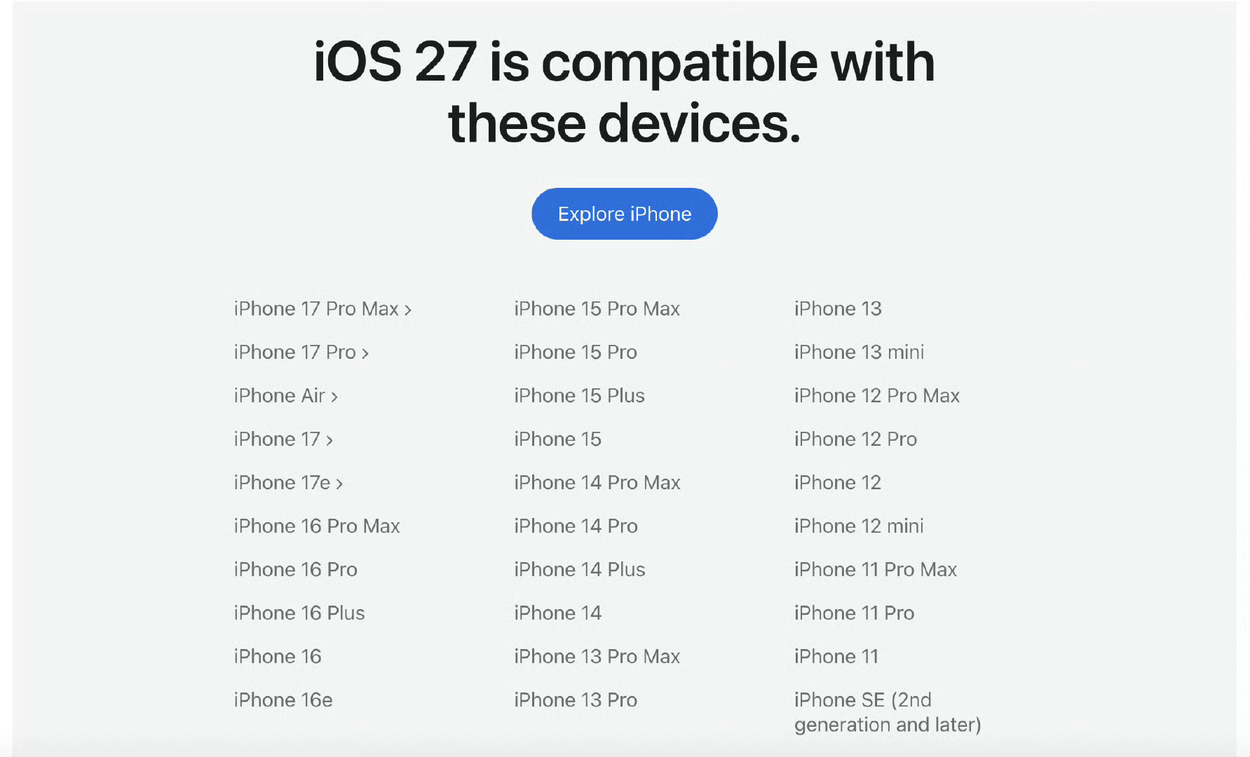 iOS27适配机型公布谁能拒绝iPhone 的启动速度最高能提升30%老机型用户