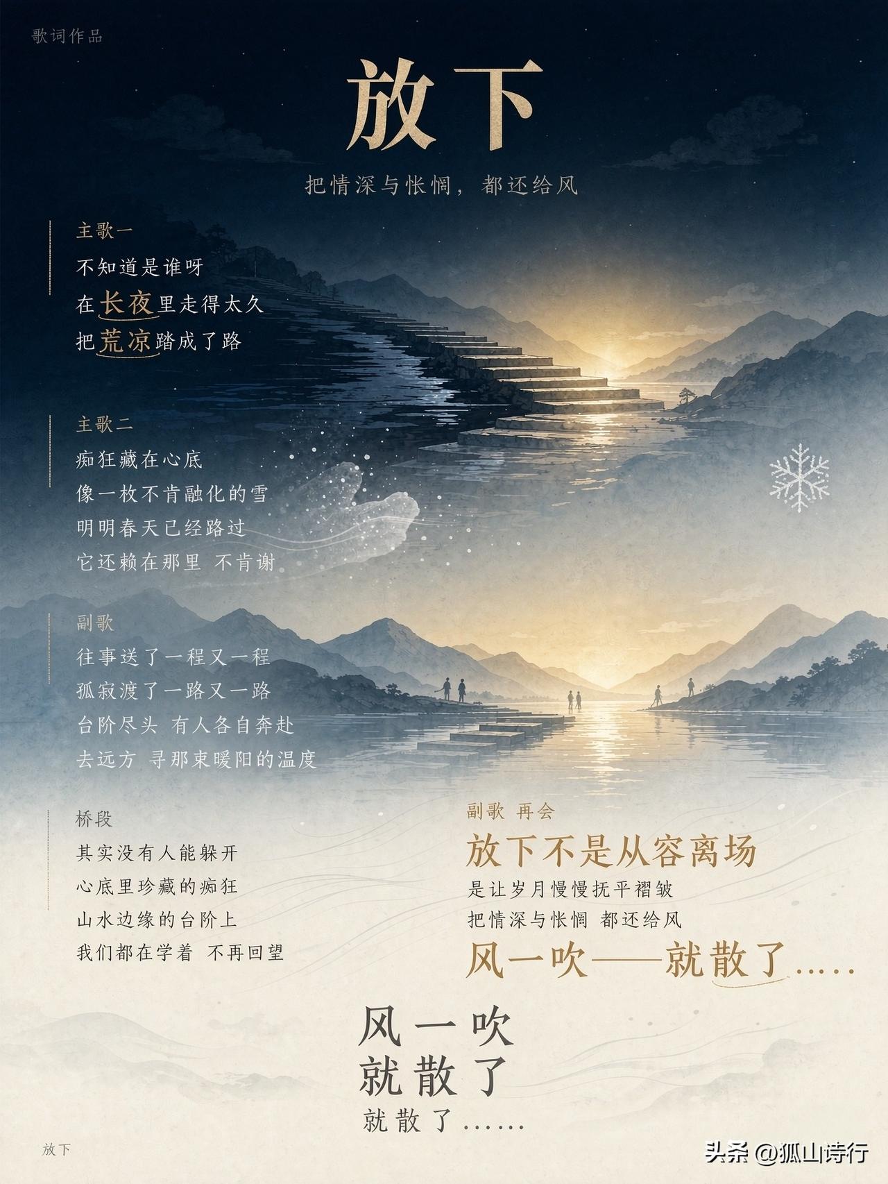放 下  ［狐山诗行］

不知道是谁呀
在长夜里走了很久
把荒凉踏成了旧时的路