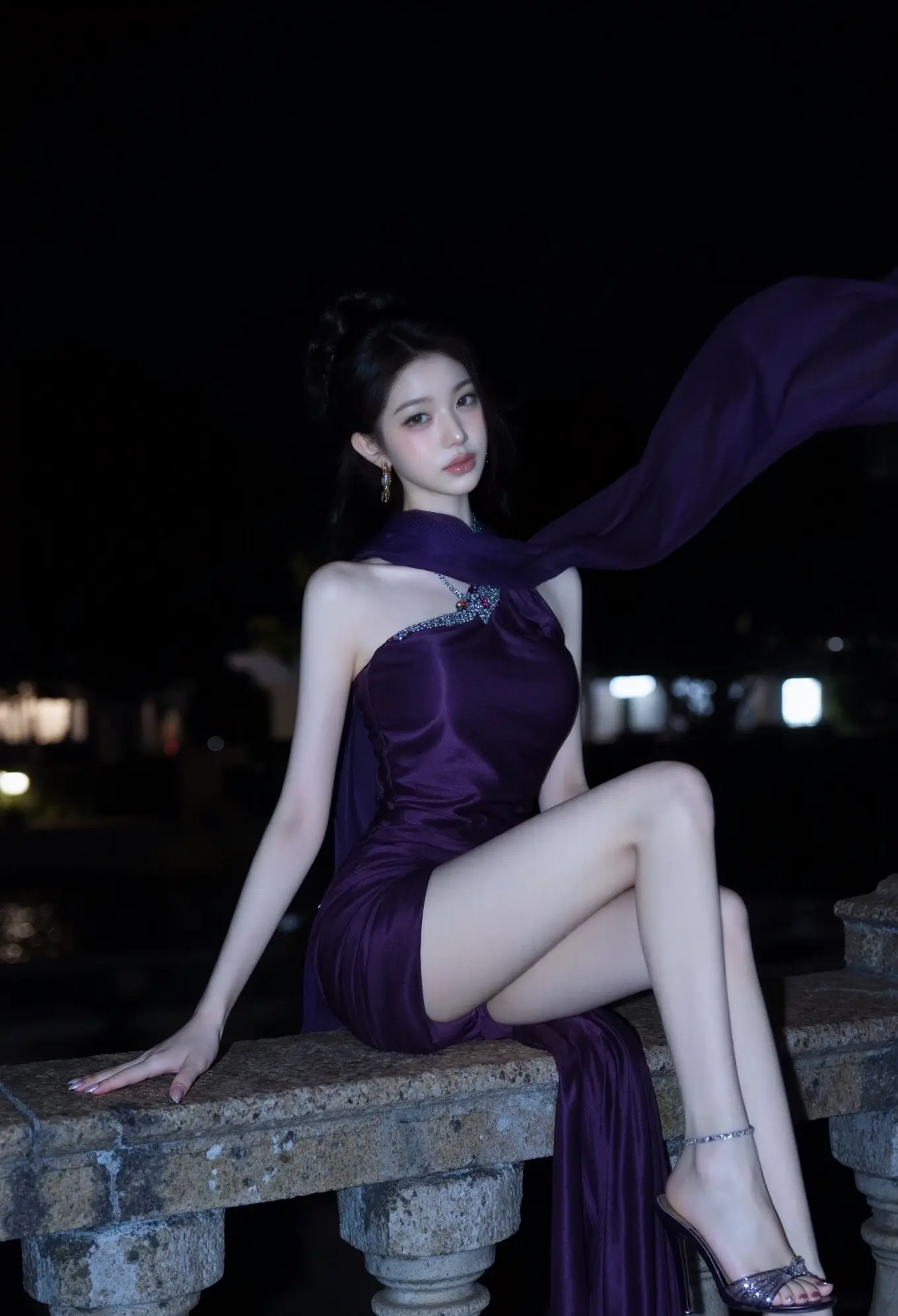 冷艳御姐氛围感 优雅暗夜氛围 紫色长裙氛围感