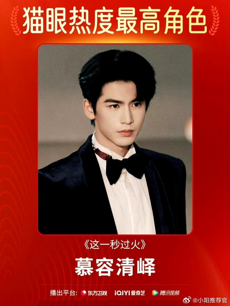 张凌赫上半年角色热度Top1张凌赫——这一秒过火“慕容清峄”成为7月猫眼热度最高