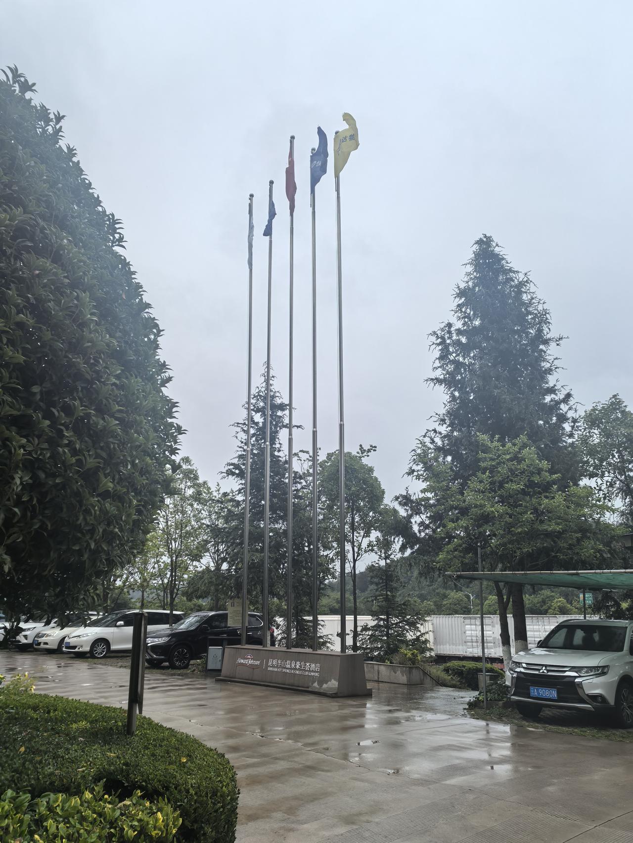 《夏日昆城雨景》

夏雨润春城，微凉拂面轻。
珠帘垂翠幕，玉笛奏新声。
巷陌花犹