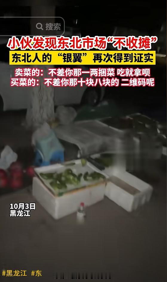 “太有意思了!”黑龙江，男子半夜跑菜市场，发现摊位上都放着蔬菜，无人看守，走了好