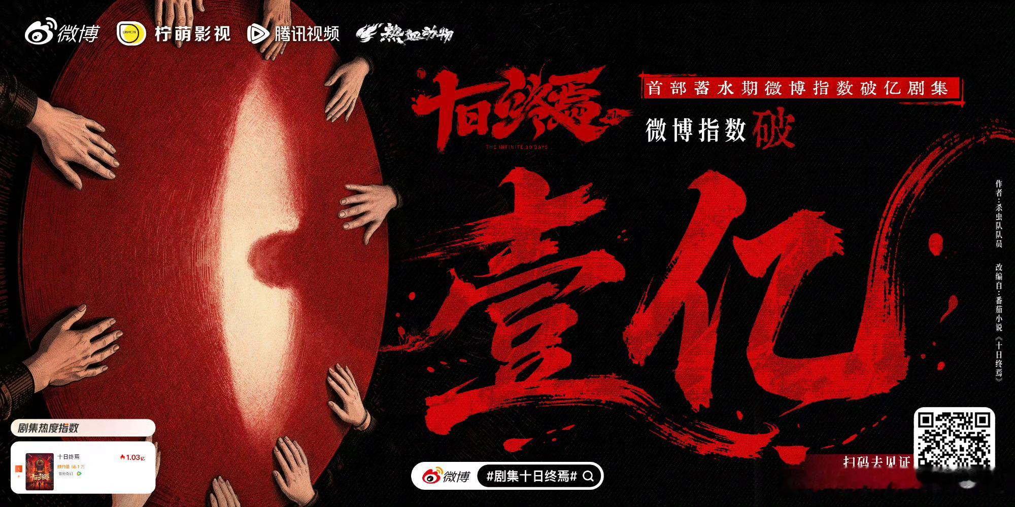 十日终焉微博指数破亿官宣开机日：微博指数破亿抖指234万，肖战122w百指2.2
