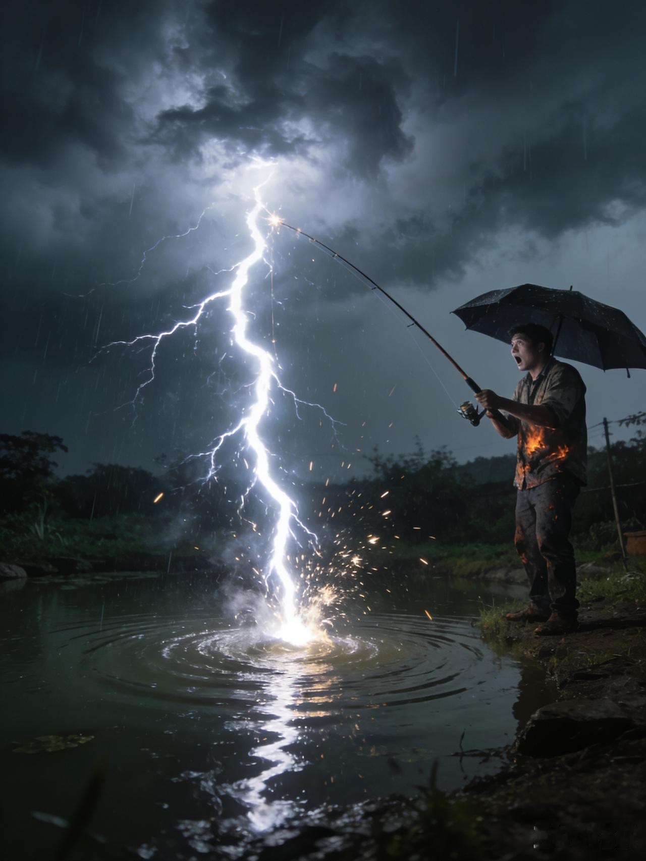 险！咸宁男子雨天钓鱼被雷劈，鱼竿烧焦仅皮外伤，钓友们避雷这点你能做到吗？
 
夏