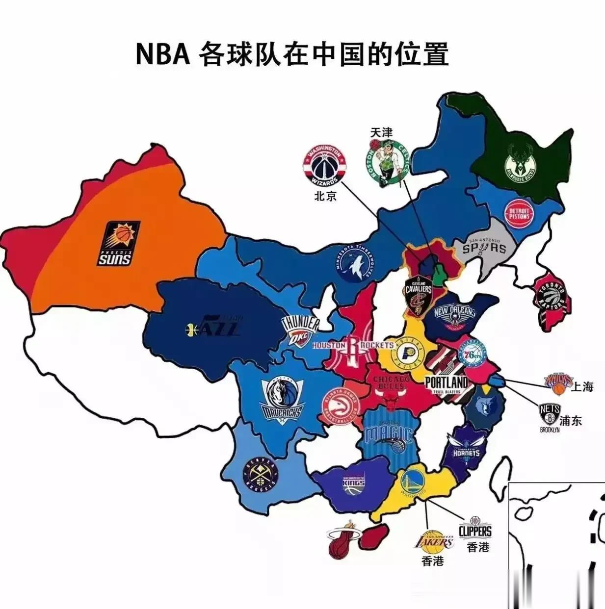 有人对比了NBA各球队，在中国的位置分布图[呲牙]你们看看怎么样？[可爱]