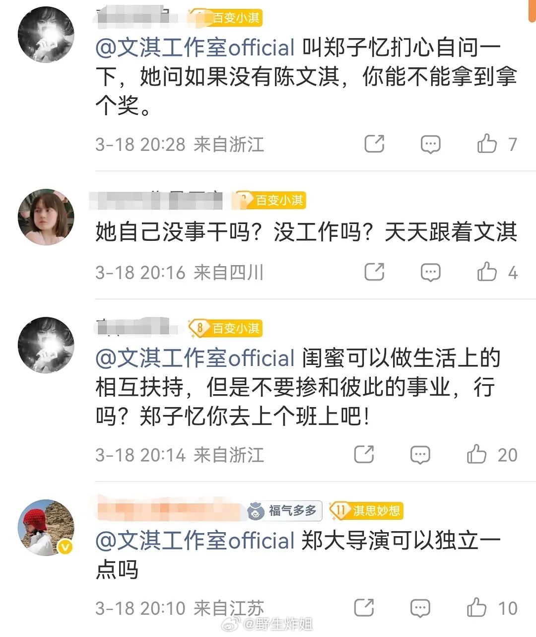 文淇粉丝在工作室微博下面疯狂麻辣新饼导演 