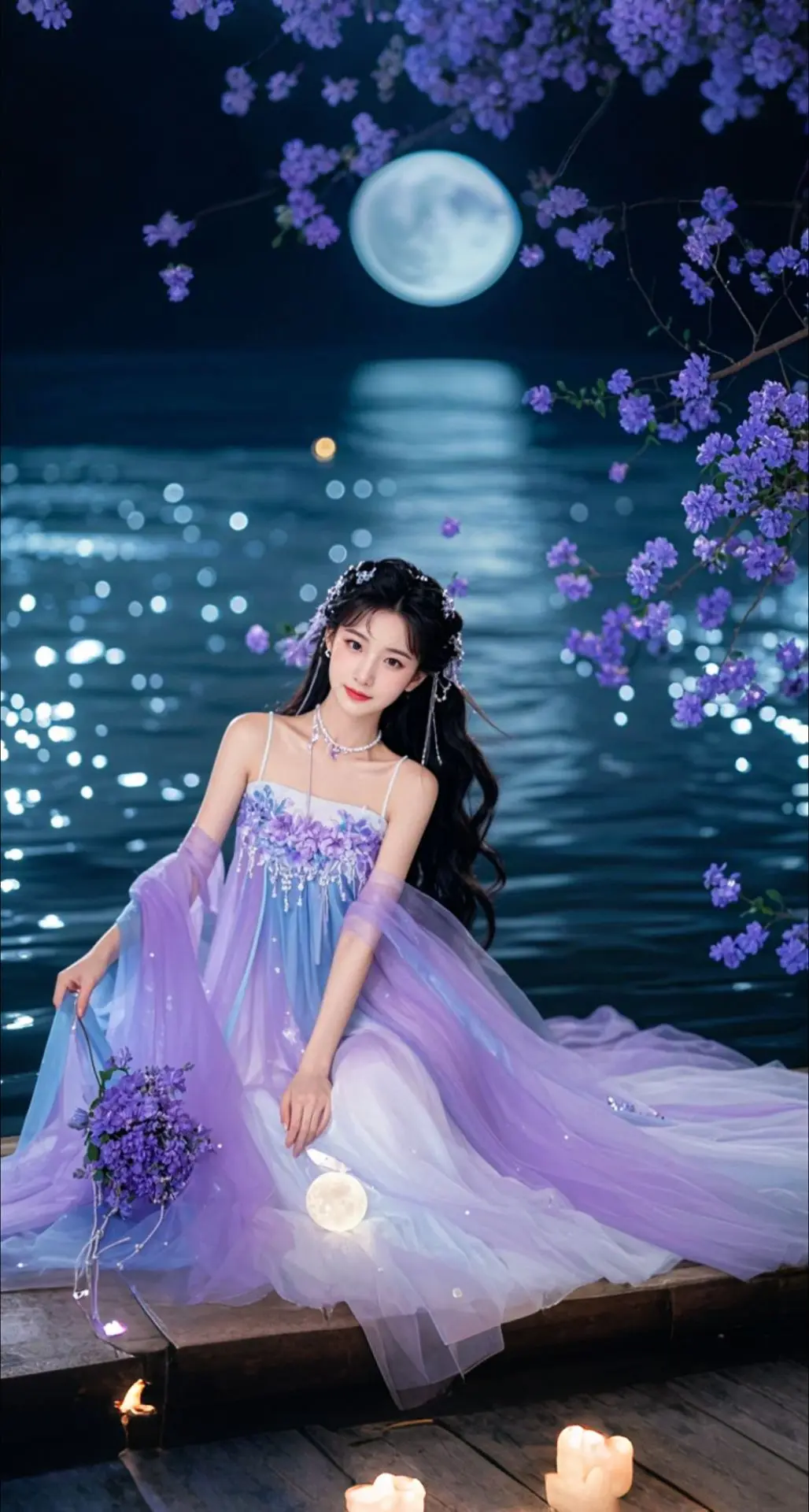 AI扩图 AI紫月美人