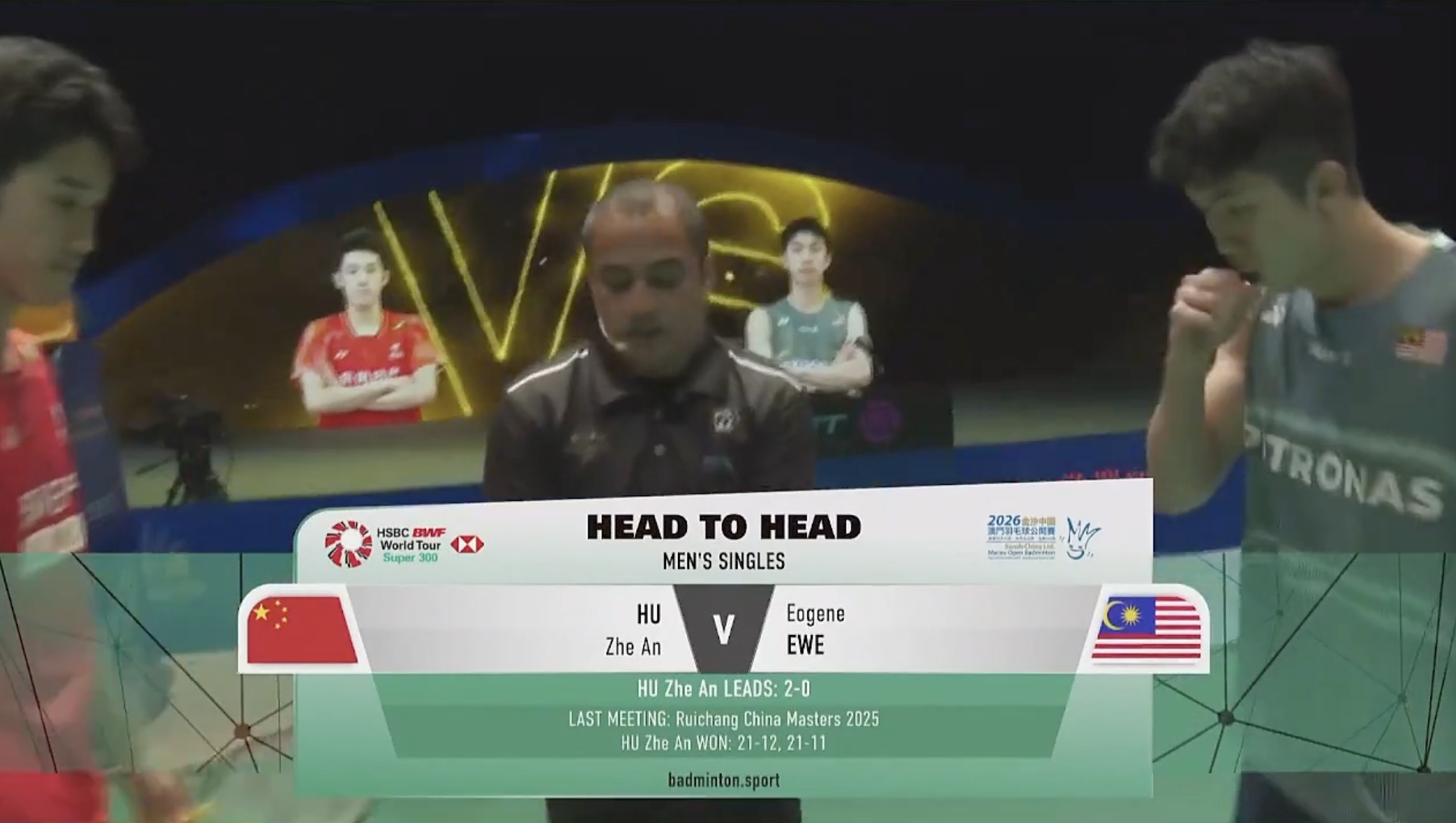 胡哲安🇨🇳 vs 🇲🇾尤阳，比赛马上开始！2026年中国澳门羽毛球公开赛