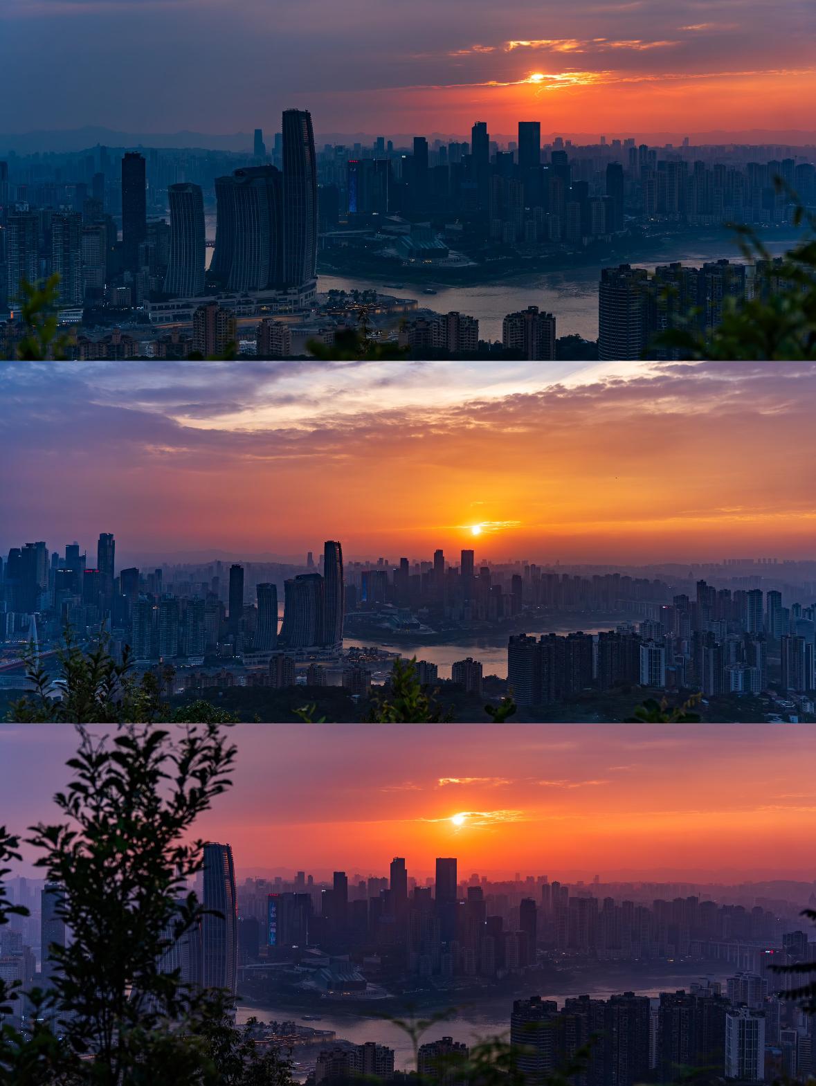 终于在南山等到重庆绝美日落🌇 层层高楼枕着嘉陵江，落日把天际烧得通红 风裹着山