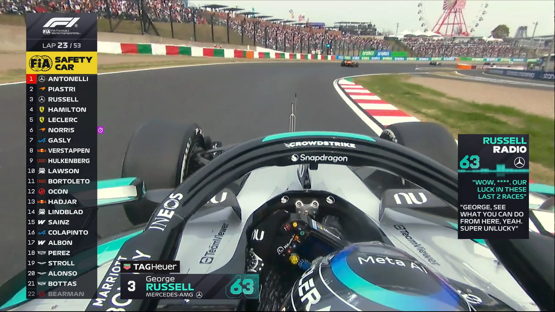 拉塞尔的运气太差了……F12026F1日本大奖赛