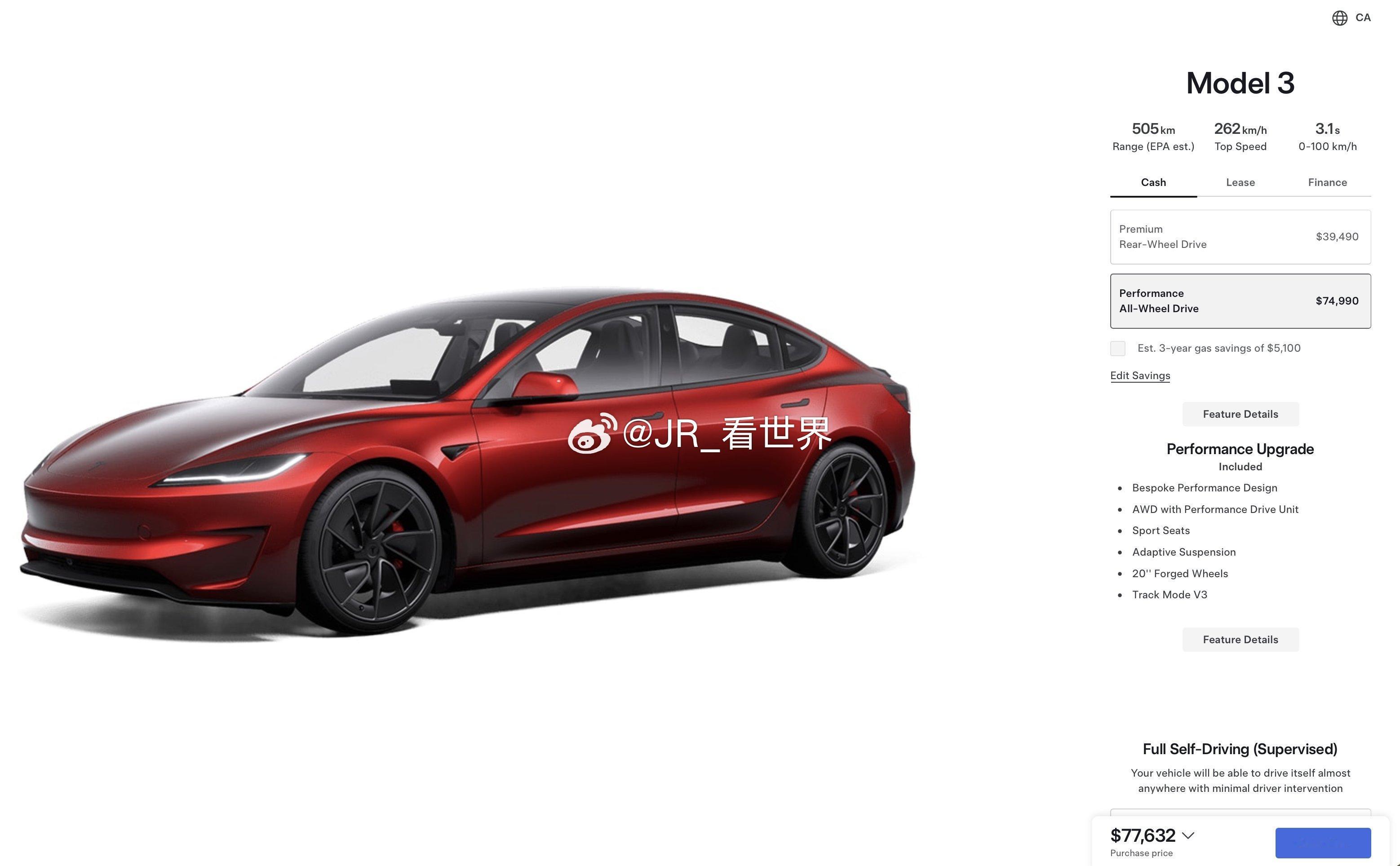 特斯拉在加拿大推出了新款 Model 3 车型系列，Model 3后驱版起售价为