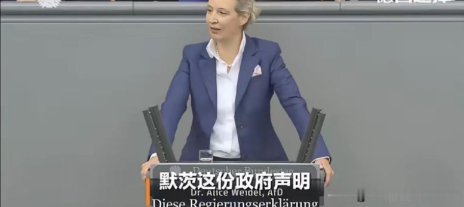 德国选择党党首魏德尔在联邦议院发表演讲，火力拉满吐槽默茨政府各项施政举措。她吐槽
