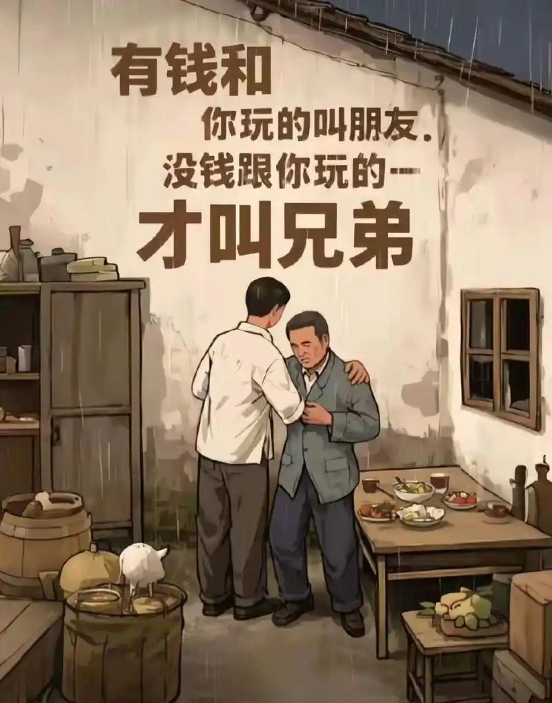 朋友与兄弟
       我认同“有钱和你玩的叫朋友，没钱跟你玩的才叫兄弟”这句