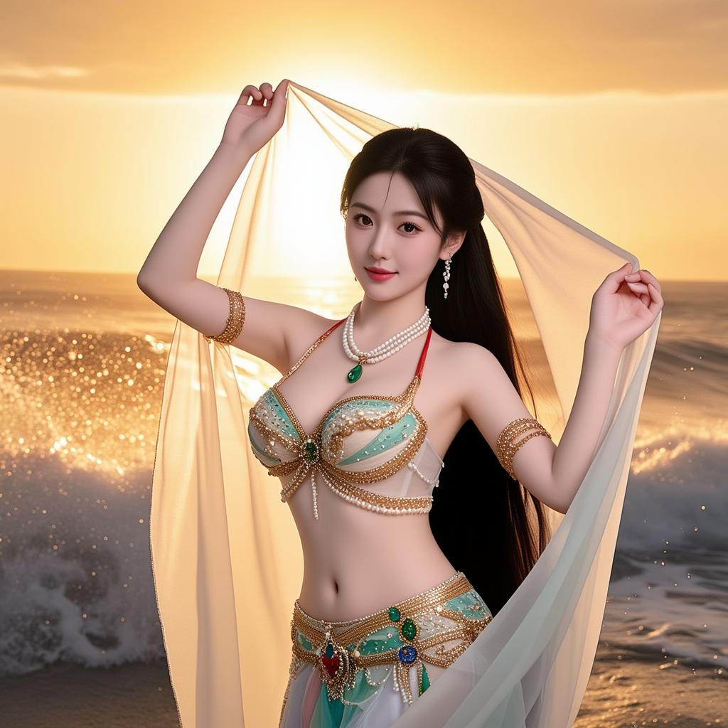 海边日落下的异域风情，惊艳的舞者与金色沙滩的完美结合。