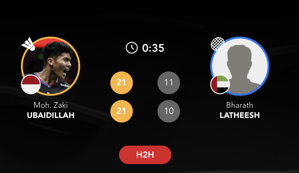 乌拜迪拉🇮🇩 21-11、21-10 🇦🇪拉瑟斯正赛：渡边航贵🇯🇵 