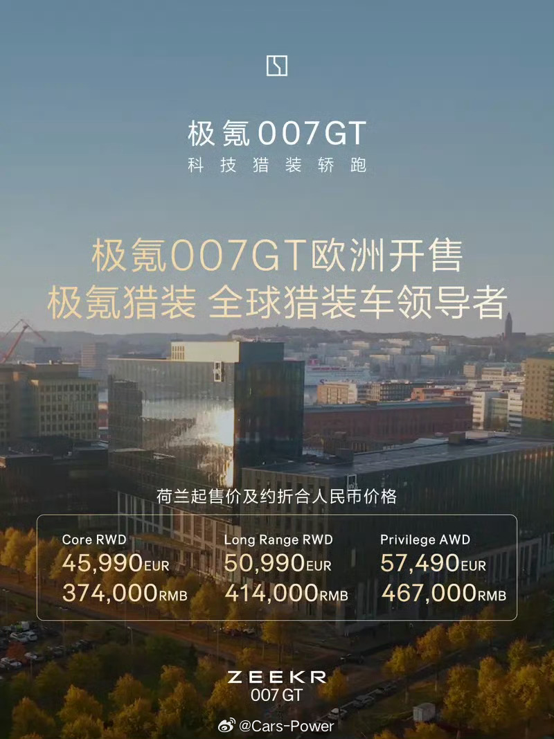 💰💰💰极氪007GT欧洲售价折合人民币37.4万～46.7万元是不是觉得国