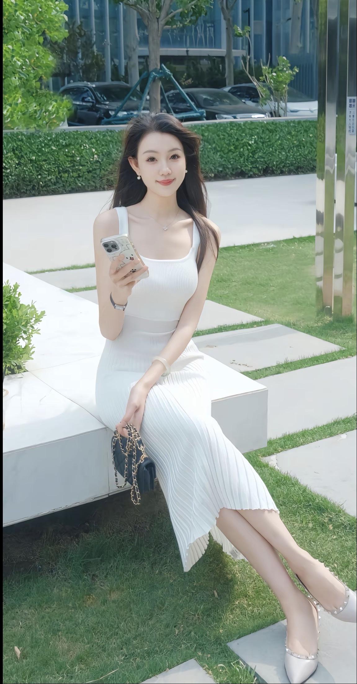 夏日清新穿搭，白色连衣裙搭配高跟鞋，优雅动人！🌞👗👠