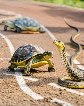 “龟兔赛跑的意外变奏！”🐢🐍🏃‍♀️#龟兔赛跑现实# #一只可爱的乌龟# 