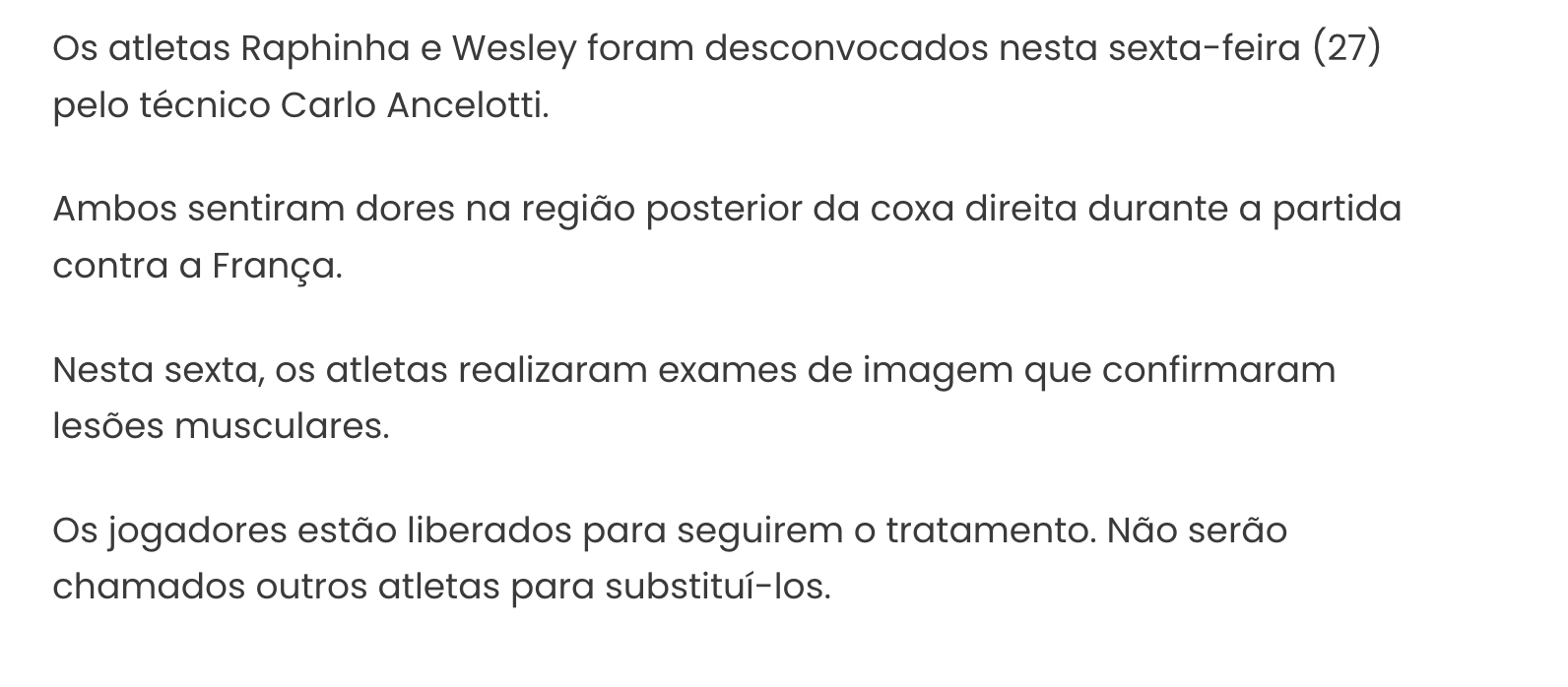 韦斯利伤势不轻，预计今天返回罗马接受进一步伤情检查。米体Pugliese表示如果