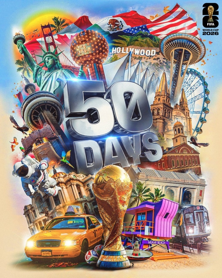 #26年世界杯倒计时50天# 世界杯官方社媒更新动态，发布倒计时50天海报。世界