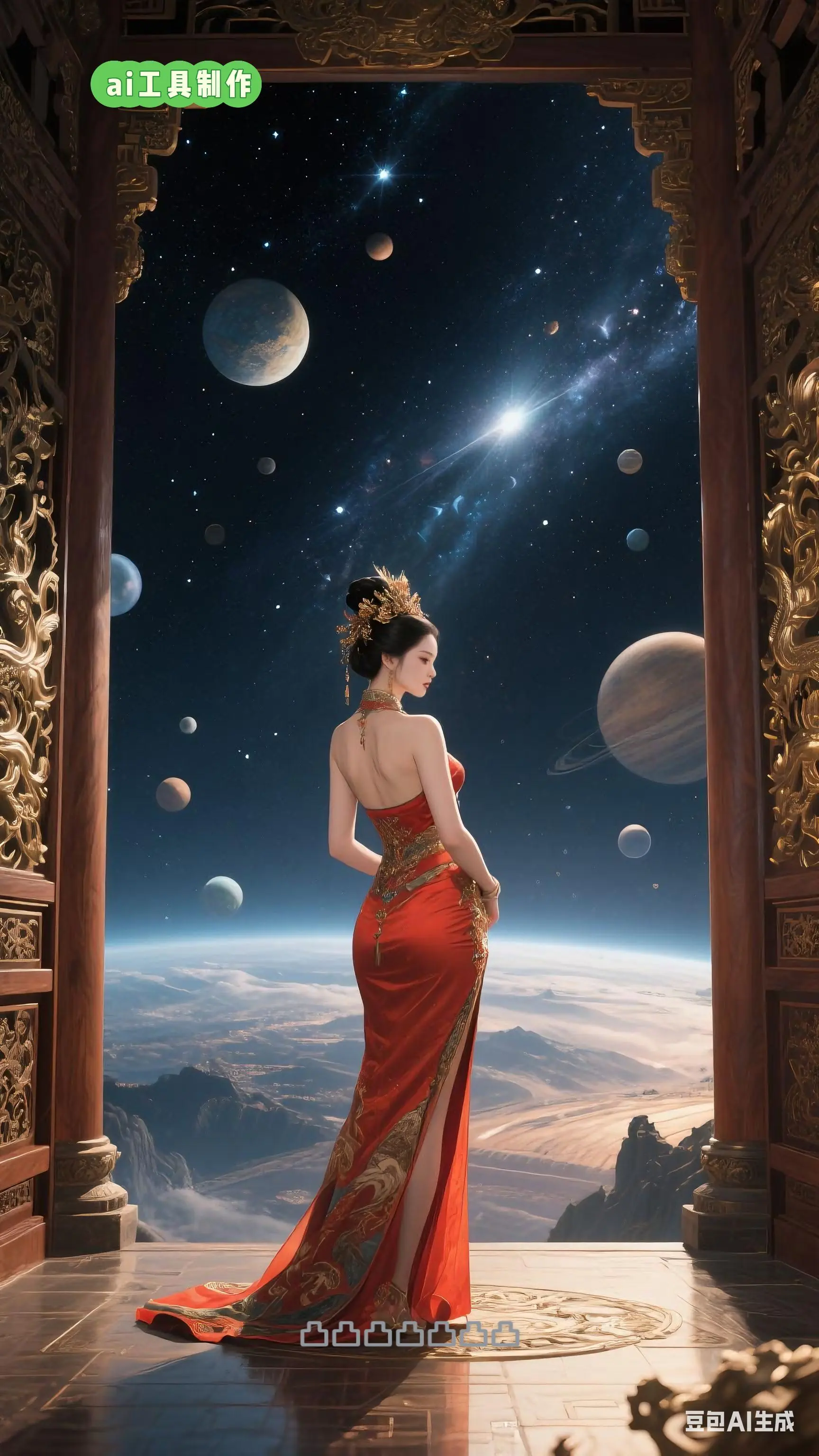 在浩渺星空下，她似从神话中走来的仙子。一袭袭华裳，或淡雅若云雾，或明艳...