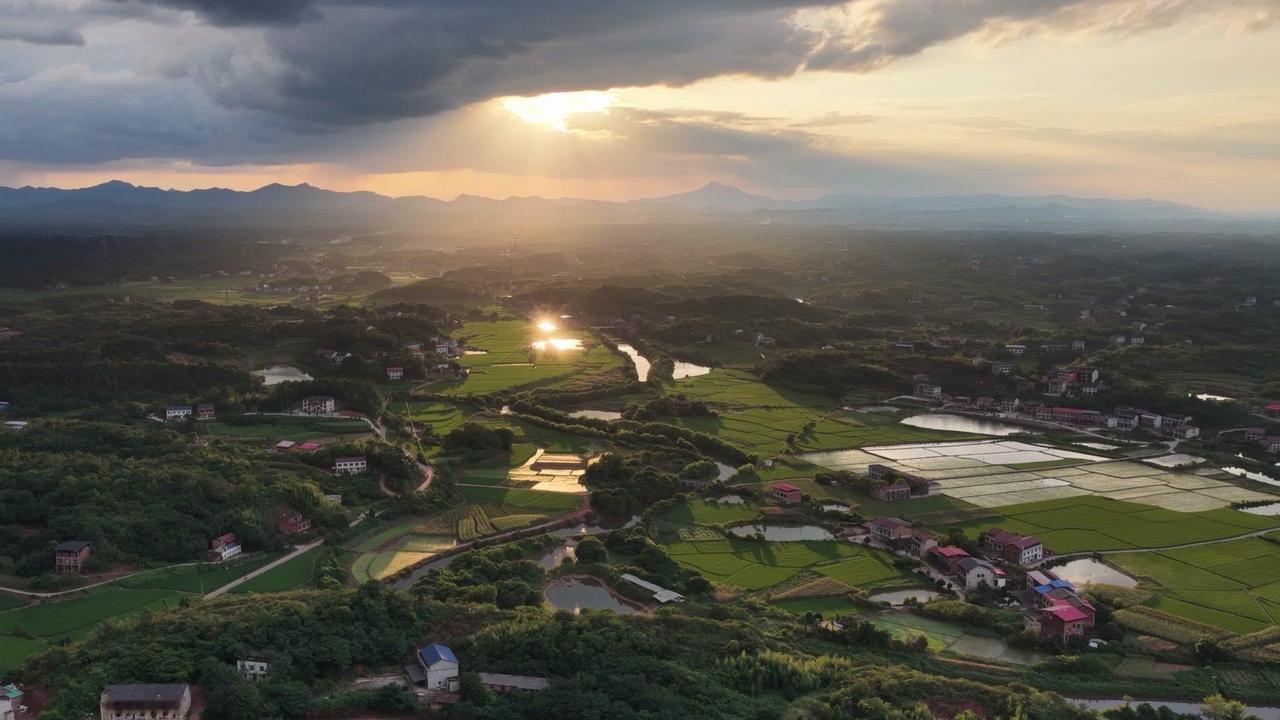 在衡阳乡间撞见这样的落日，真的会被温柔击中。天空一半沉云垂暮，一半碎金流霞，落日
