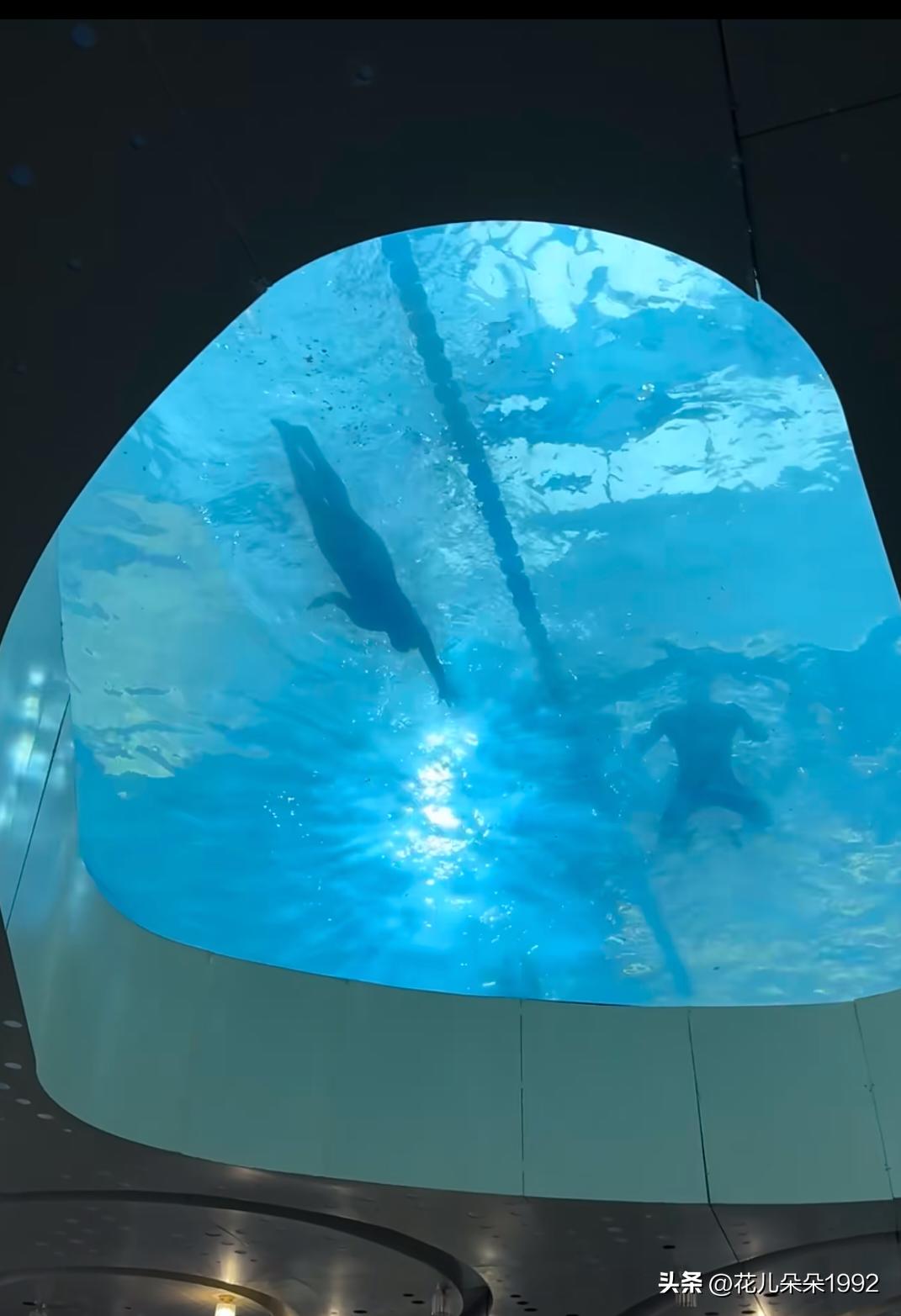 成都果然是大城市，草堂酒店的大厅上就能看见透明游泳池，就在门口，都不用进酒店