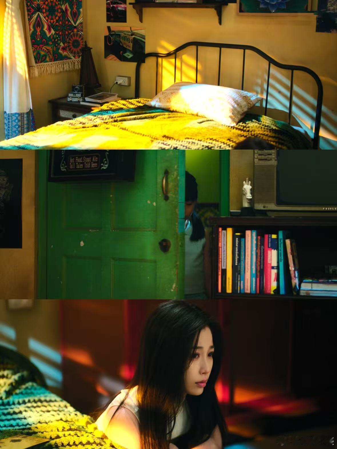 颜值是高的 氛围是神的《双轨》太会造氛围！靳朝红机车夜跑，蓝灯配红花绿树，复古房