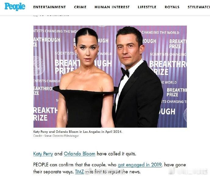 水果姐奥兰多解除婚约 据《人物》，水果姐Katy Perry和奥兰多·布鲁姆已经