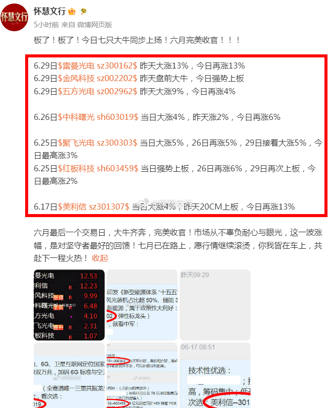收评：六月最后一个交易日，市场以高收收官，皆大欢喜。早盘双创小幅冲高后急跌翻绿，