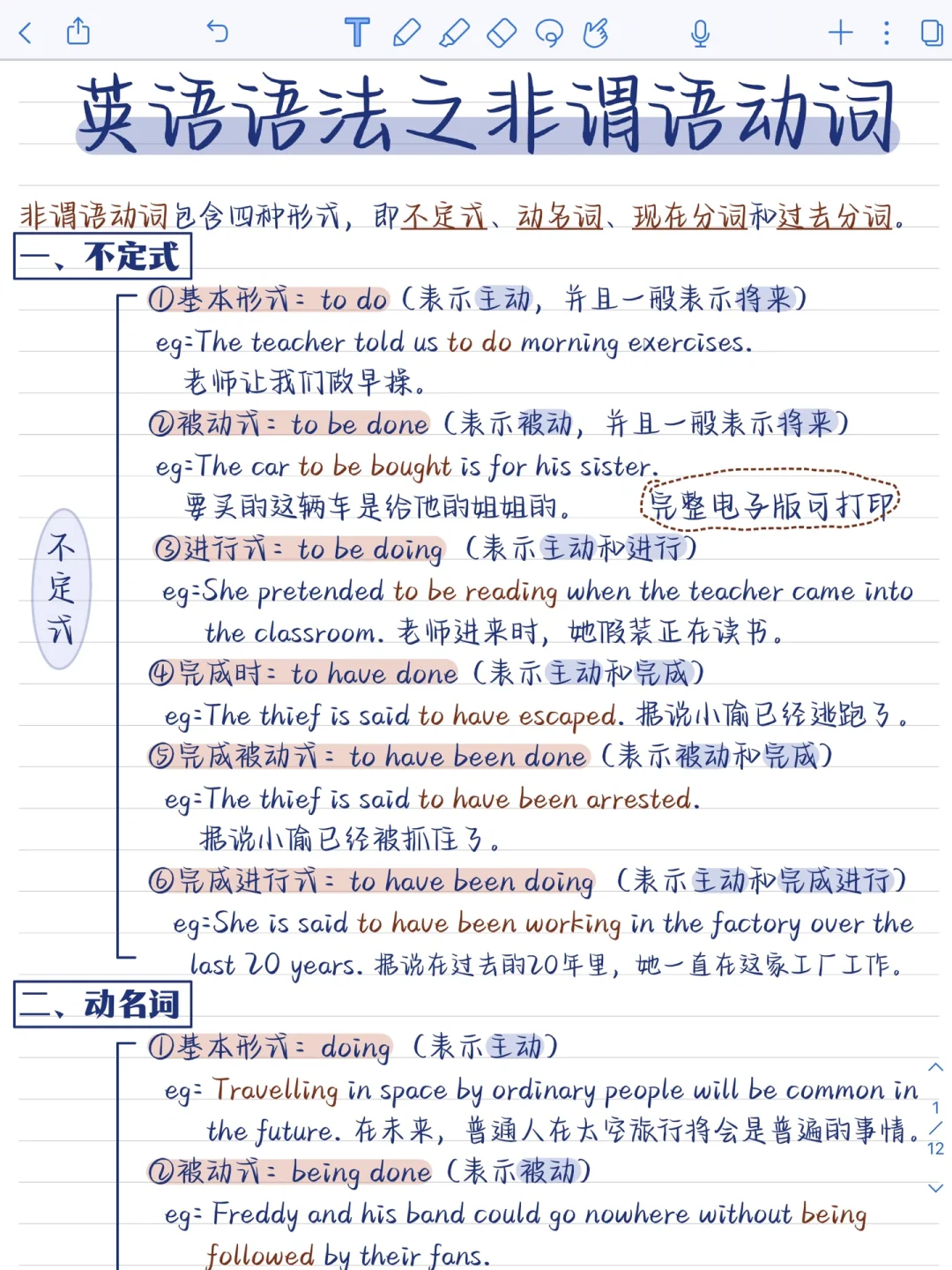 非谓语动词‼️12页纸秒懂语法！刷到就是赚到
